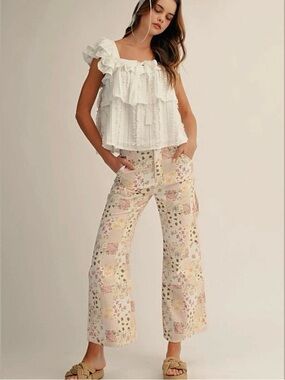 Pastel Floral Patchwork Wide Leg Pants NWT | LovLov | M
